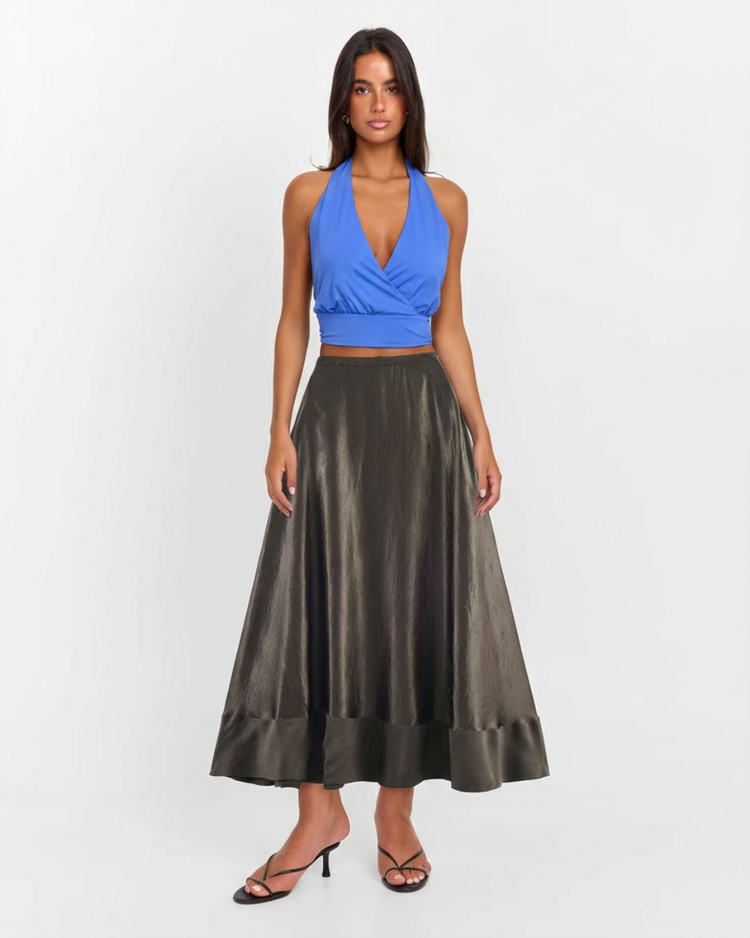 Hannah | Satin Tiered A-Line Midi Skirt