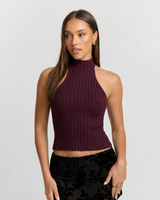 Cleo | Ribbed Knit Mock Halter Neck Crop Top