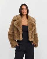 Georgia | Brown Faux Fur Lapel Cropped Jacket