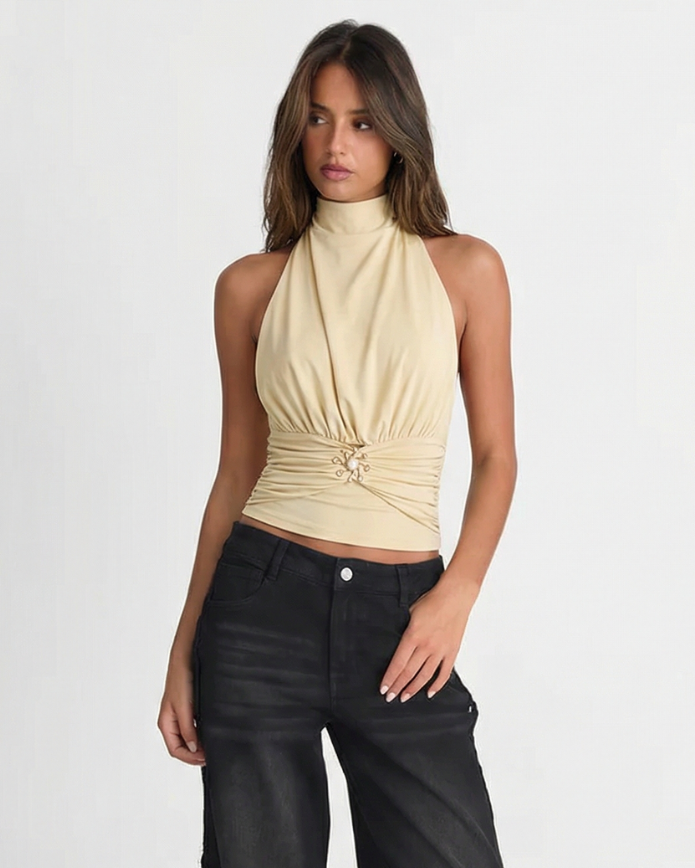Rhiannon | High Neck Ruched Halter Top