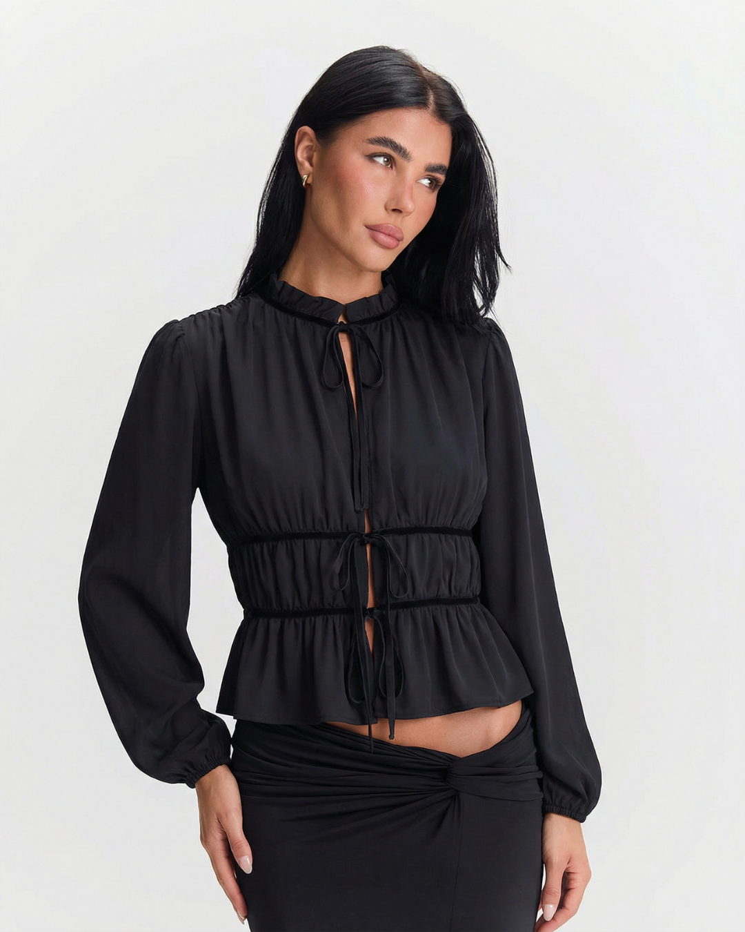 Esme | Elegant Tie Front Blouse Black
