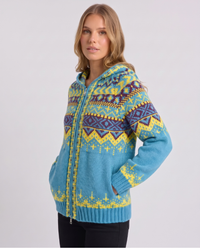 Griselda | Women's Zip-Up Fair Isle Cardigan White and Blue