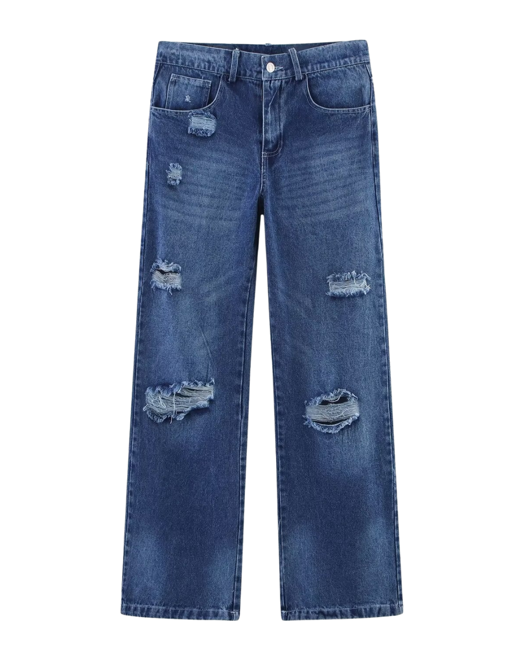 Alma | High Waisted Straight Leg Jeans Ripped Dark Blue Distressed