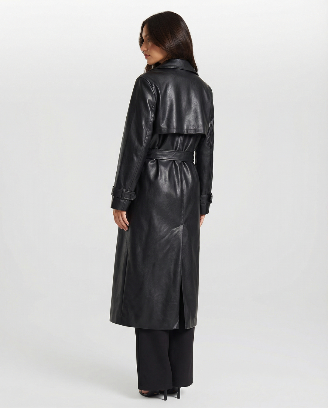 Anna | Full-Length Faux Leather Trench Coat