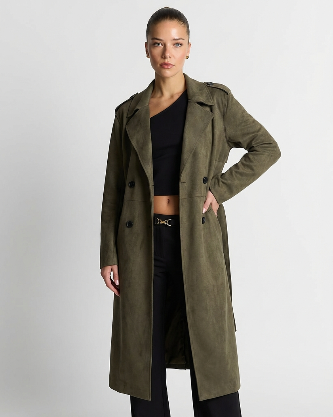 Megan | Longline Double-Breasted Trench Coat