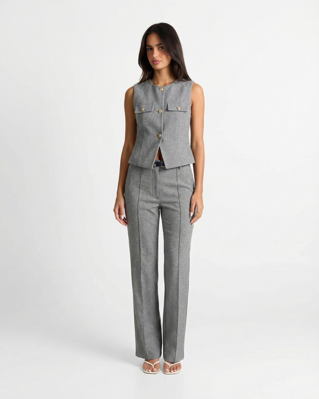 Darcie | Knit Waistcoat Wide Leg Trousers Set