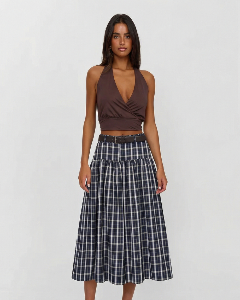 Lara | Plaid Cotton A-Line Midi Skirt