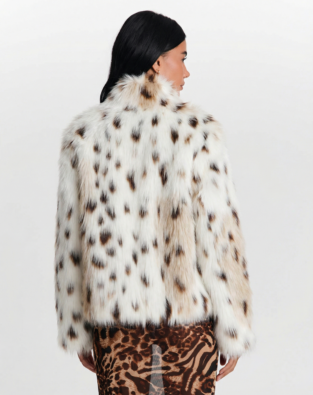 Mila | Elegant Leopard Print Faux Fur Jacket White