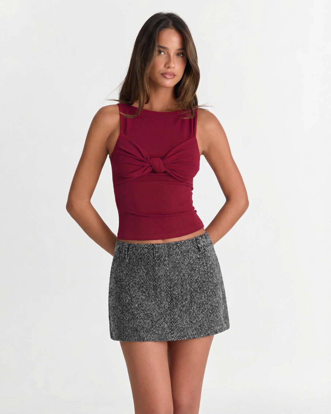Elsie | Herringbone Weave Low-Rise Mini Skirt
