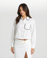 Skye | Cropped White Blouse with Beaded Trim