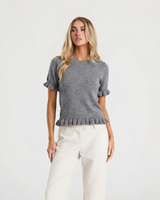 Delilah | Ruffle Cuff Hem Crew Neck Lightweight Knit Top