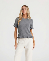 Delilah | Ruffle Cuff Hem Crew Neck Lightweight Knit Top