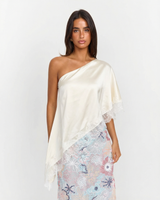 Aurora | Satin One Shoulder Lace Trim Asymmetric Top