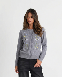 Beatrice | Floral Embroidery Crew Neck Button Front Knit Cardigan