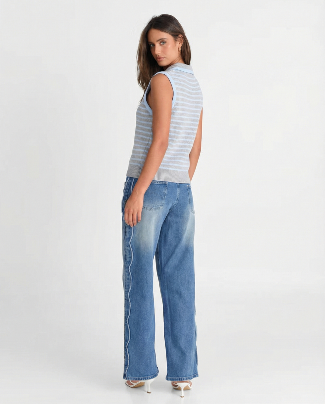 Sadie | Striped Polo Collar Knit Vest