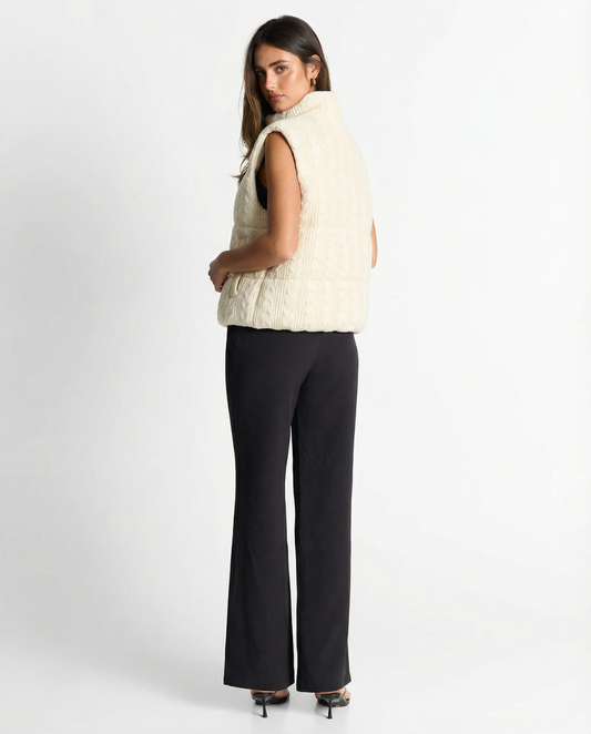 Vera | Knitted Puffer Vest Cream Cable Knit Sleeveless Zip Up