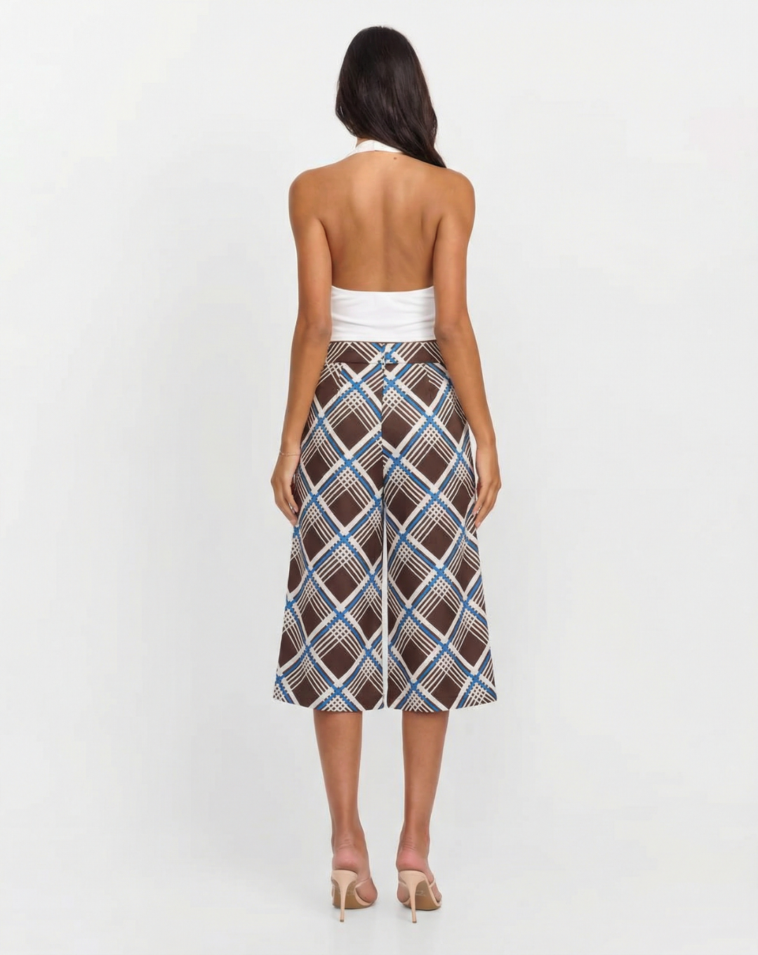 Annabelle | High-Waist Plaid Wide Leg Cropped Trousers
