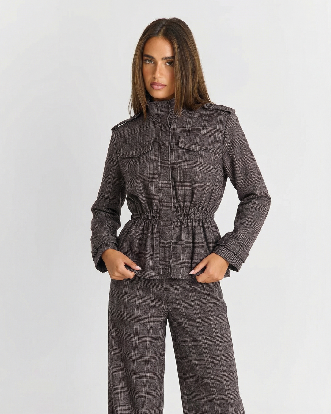 Holly | Subtle Plaid Tailored Wide Leg Trouser Set