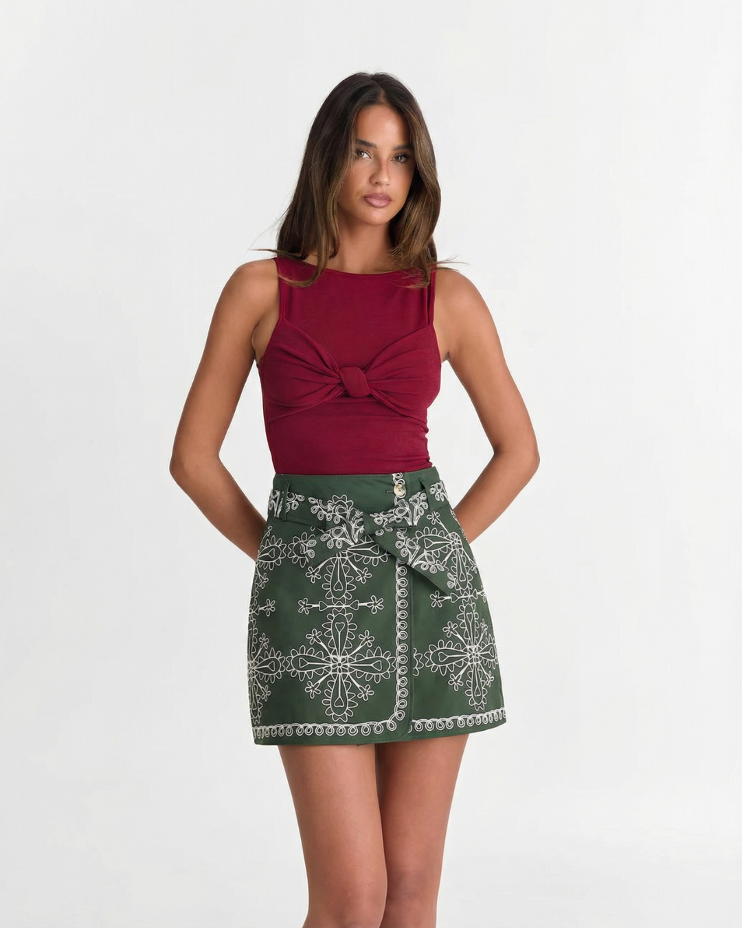 Harper | Embroidered Cotton Wrap Mini Skirt