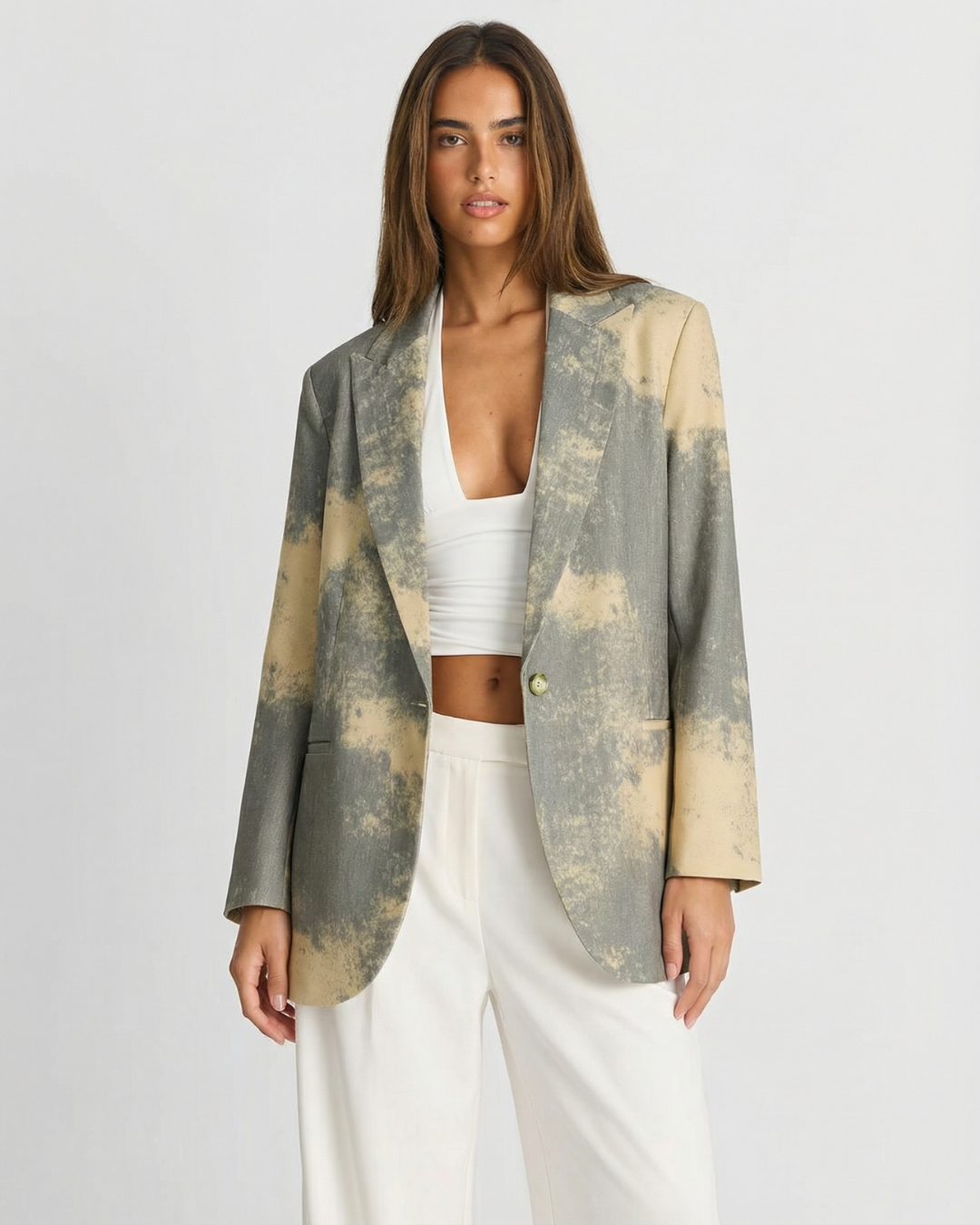 Kira | Casual Oversized Blazer Grey Tie Dye