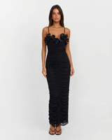 Natalia | Ruffled Bust Spaghetti Strap Full-Body Ruching Bodycon Maxi Dress