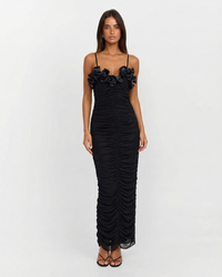 Natalia | Ruffled Bust Spaghetti Strap Full-Body Ruching Bodycon Maxi Dress
