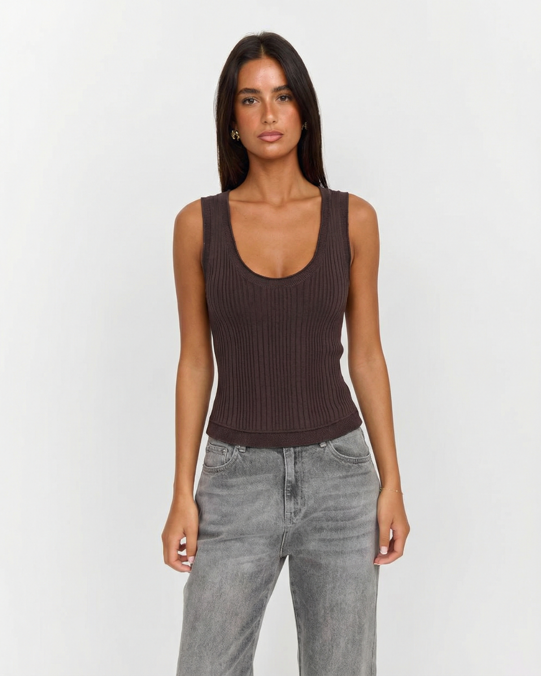 Clementine | Ribbed Knit Scoop Neck Wide Strap Tank Top