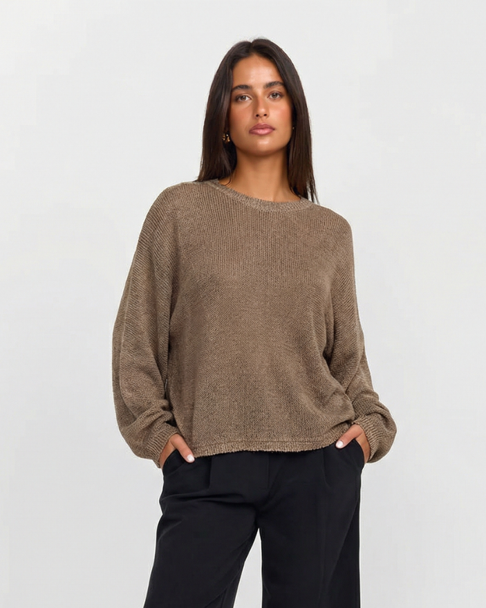 Cleo | Oversized Knitted Top Brown Long Sleeve