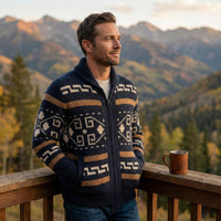 Marlon | Button Up Jacquard Knit Shawl Collar Cardigan
