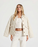 Ivy | Collarless Quilted Button-Front Jacket