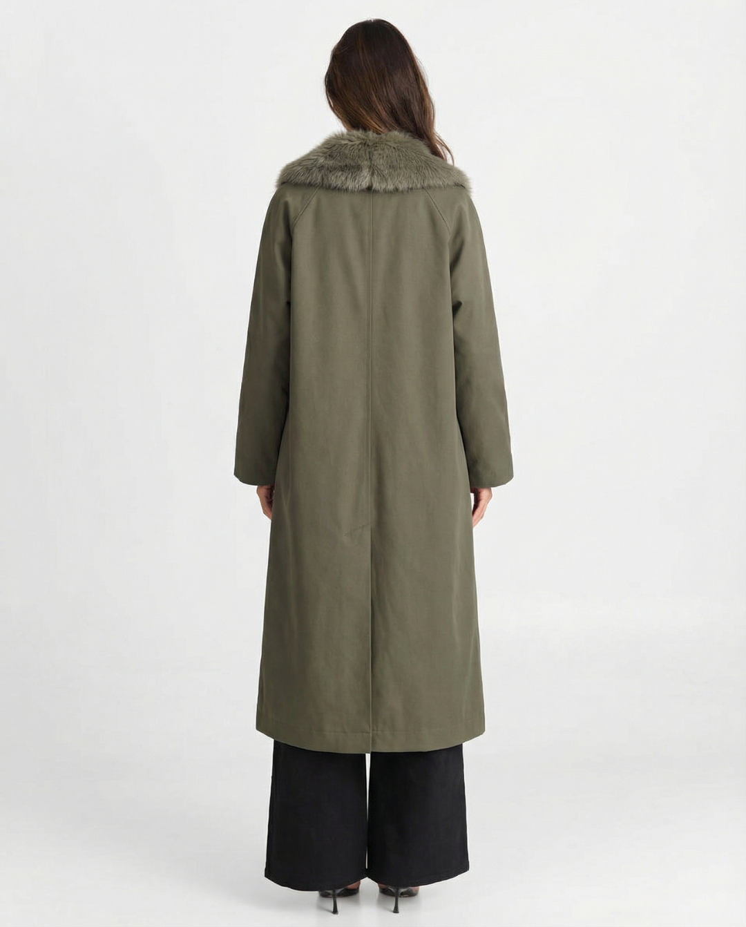 Ada | Longline Coat with Faux Fur Collar