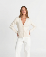 Mila | Deep V-Neck Gold Button Centre Seam Cropped Knit Cardigan