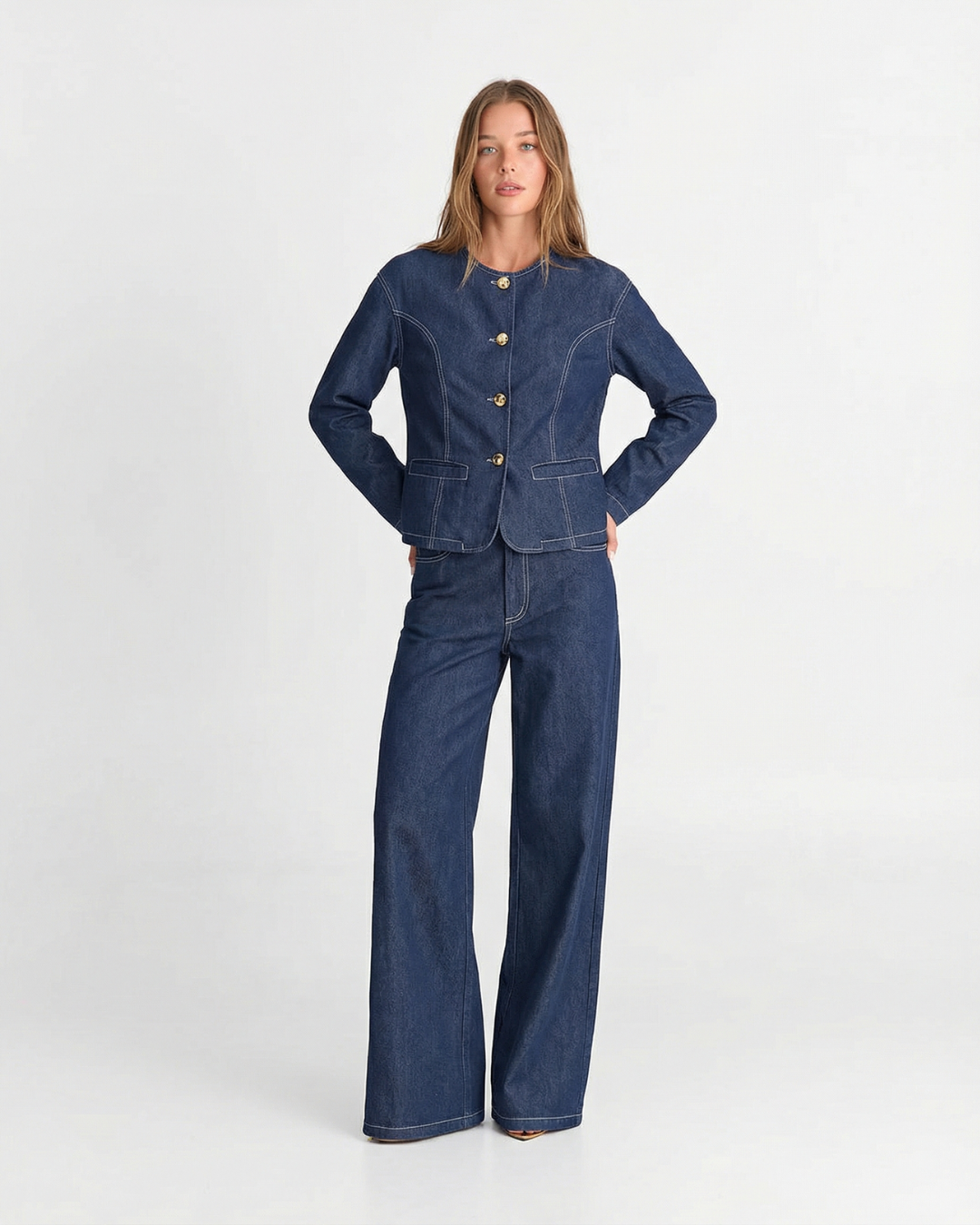 Lola | Dark Wash Denim Jacket Wide Leg Jeans Set