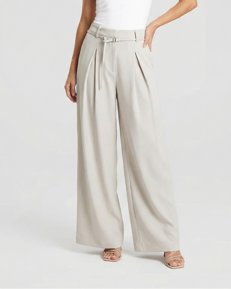 Sienna | Self-Tie Belted High-Waist Pleated Wide-Leg Trousers