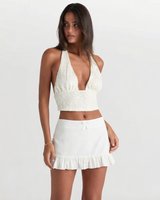 Freya | Ruffle Hem Bow Mini Skirt