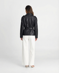 Jessica | Cropped Faux Leather Belted Jacket
