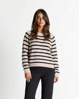Matilda | Classic Stripe Crew Neck Ribbed Cuff Long Sleeve Relaxed Knit Top