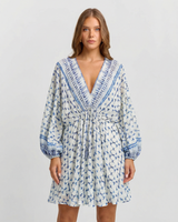 Ailsa | Tie-Dye Deep V-Neck Bishop Sleeve Mini Dress