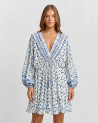 Ailsa | Tie-Dye Deep V-Neck Bishop Sleeve Mini Dress