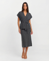 Erin | V-Neck Wrap Top Knit Midi Skirt Co-ord Set