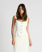 Caitlin | Gold Button Sweetheart Peplum Top