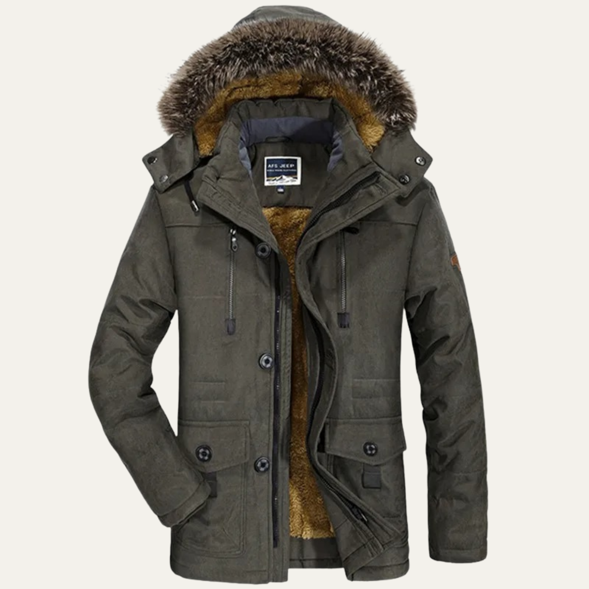 Deverell men's fur hooded winter puffer jacket in Green