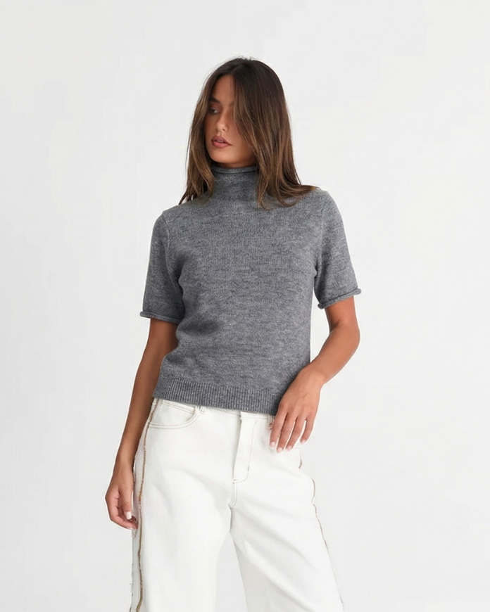 Lyla | Roll Neck Short Sleeve Ribbed Soft Knit Top