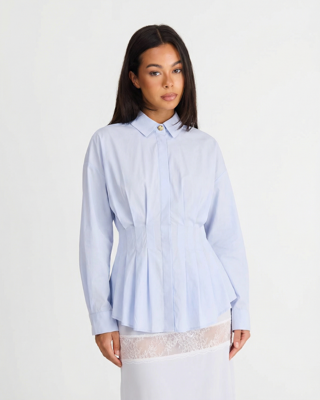 Alicia | Pleated Peplum Cotton Shirt