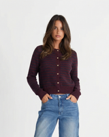 Marnie | Stripe Knit Button Front Crew Neck Cropped Cardigan