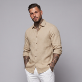 Brindley | Men's Linen Shirt Cream Long Sleeve Button Up