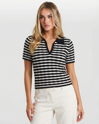 Eliza | Striped Ribbed Knit Polo Top