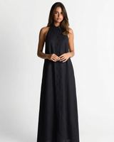 Rosa | Shirt Collar Halter Neck Button-Front Flowing Linen Maxi Dress
