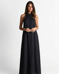 Rosa | Shirt Collar Halter Neck Button-Front Flowing Linen Maxi Dress