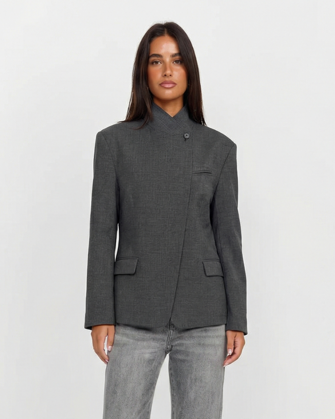 Isla | Stand Collar Asymmetric Tailored Blazer